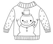 Coloriage Page de Pull de No&euml;l avec bonhomme de neige facile
