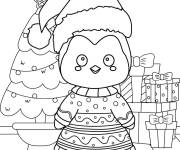 Coloriage Pingouin mignon en pull de No&euml;l