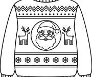 Coloriage Pull avec p&egrave;re noel et ses rennes