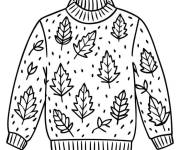 Coloriage Pull de No&euml;l &agrave; motif en feuilles