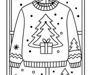 Coloriage Pull de No&euml;l accroch&eacute; dans la maison
