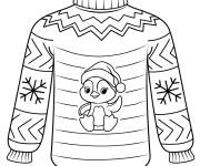 Coloriage Pull de No&euml;l avec b&eacute;b&eacute; pingouin