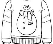 Coloriage Pull de noel avec bonhomme portant une &eacute;charpe