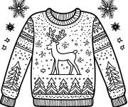 Coloriage Pull de noel avec cerf en noir et blanc