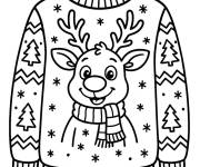 Coloriage Pull de No&euml;l avec cerf souriant