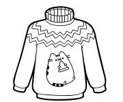 Coloriage Pull de noel avec chaton de dessin anim&eacute;