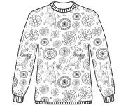 Coloriage Pull de noel avec des bouvreuils