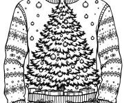 Coloriage Pull de noel avec des cadeaux et arbre