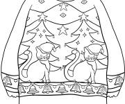 Coloriage Pull de No&euml;l avec des chats mignons
