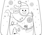 Coloriage Pull de noel avec le bonhomme de neige volant