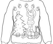 Coloriage Pull de noel avec le paysage du pere de noel en et les boules