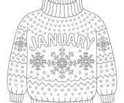 Coloriage Pull de noel avec le texte de janvier