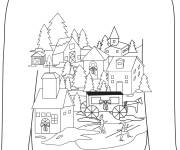 Coloriage Pull de noel avec le village tricot&eacute;