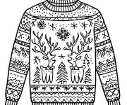 Coloriage Pull de noel avec renne en noir et blanc cp