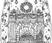 Coloriage Pull de noel avec sc&egrave;ne de manteau de chemin&eacute;e