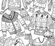 Coloriage Pull de noel avec vari&eacute;t&eacute; de v&ecirc;tements de l'hiver