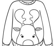 Coloriage Pull de No&euml;l d&eacute;cor&eacute; avec un cerf mignon