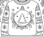 Coloriage Pull de No&euml;l d&eacute;cor&eacute; avec un sapin