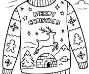 Coloriage Pull de No&euml;l d&eacute;cor&eacute; de rennes