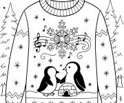 Coloriage Pull de No&euml;l d&eacute;cor&eacute; des pingouins