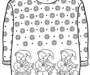 Coloriage Pull de No&euml;l d&eacute;cor&eacute; en ours en peluche et en flocons de neige