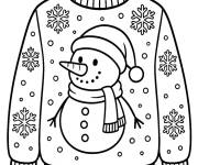 Coloriage Pull de No&euml;l en bonhomme de neige mignon