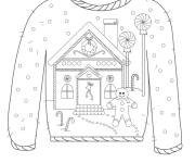 Coloriage Pull de Noel en maison en pain d'&eacute;pice