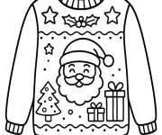 Coloriage Pull de No&euml;l en santa Claus souriant