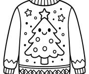 Coloriage Pull de No&euml;l en sapin kawaii