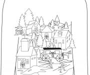 Coloriage Pull de No&euml;l en village alpin