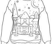 Coloriage Pull de No&euml;l en village de l'hiver