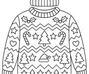 Coloriage Pull de No&euml;l &eacute;toil&eacute; avec chapeau
