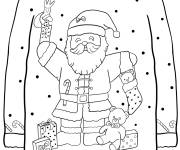 Coloriage Pull de No&euml;l illustrant le P&egrave;re No&euml;l parmi les cadeaux