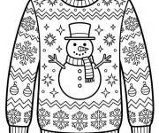 Coloriage Pull de No&euml;l magnifique avec bonhomme de neige
