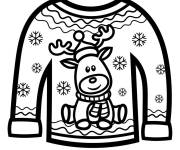 Coloriage Pull de No&euml;l renne en noir et blanc