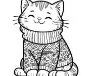 Coloriage Pull de No&euml;l sur un chat