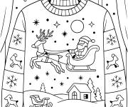 Coloriage Pull de No&euml;l tra&icirc;neau d&eacute;cor&eacute;