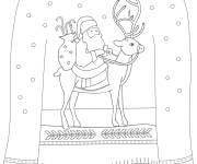 Coloriage Pull vectoriel avec pere noel sur la renne tricot&eacute;