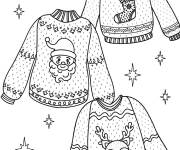Coloriage Trois pulls de No&euml;l