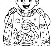 Coloriage un gar&ccedil;on heureux avec pull de noel