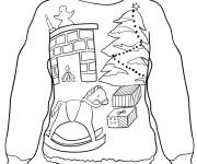 Coloriage Un pull de No&euml;l avec les symboles de la fete