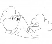 Coloriage Avion en souriant pour enfant