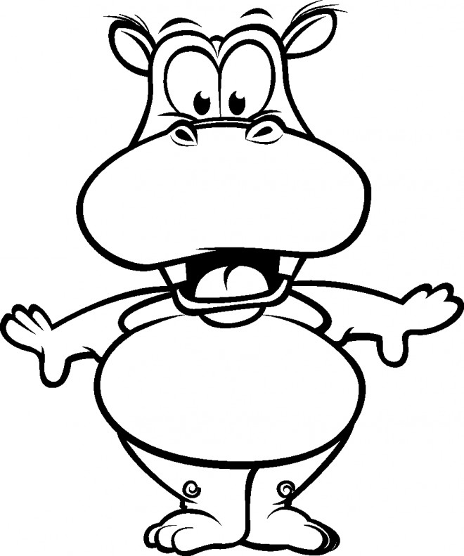 Coloriage et dessins gratuits Bébé hippopotame avec le regard drôle à imprimer