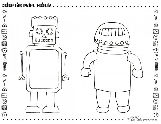 Coloriage et dessins gratuits Deux Robots simple à colorier à imprimer
