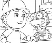 Coloriage Enfant et son Robot dessin animé