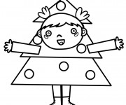 Coloriage Enfant et Sapin de No&euml;l