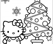 Coloriage Hello Kitty et Le Sapin de Noël