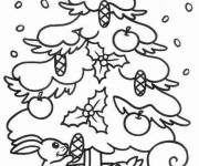 Coloriage Les Animaux d&eacute;corent le Sapin de No&euml;l