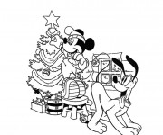 Coloriage Mickey Mouse et Dingo portent le Sapin
