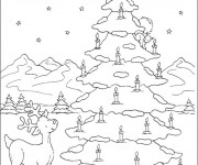 Coloriage Paysage de Sapin de No&euml;l